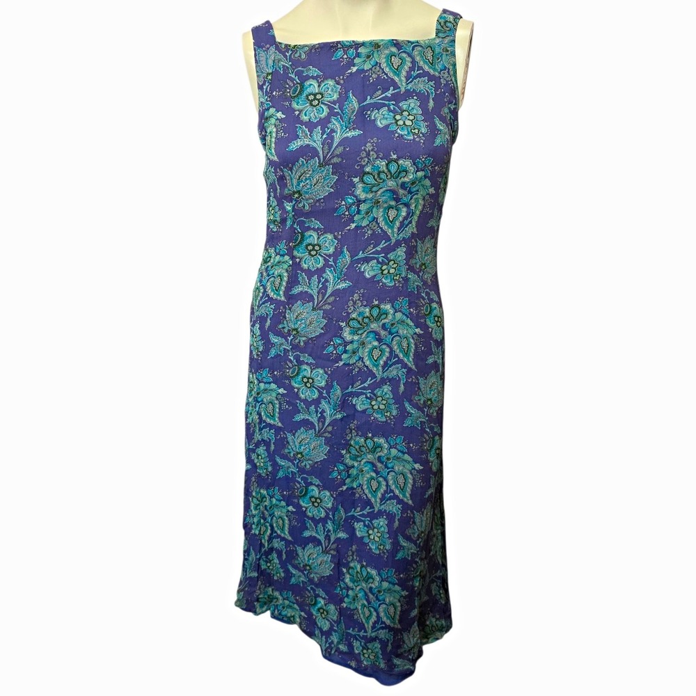 Coldwater Creek Silk Floral Paisley Midi Dress Purple Teal Sleeveless Petite 10P